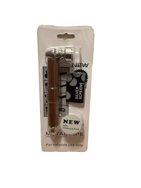 Metall / Holz Pipe mit Ersatz-Sieb – braune Tabakpfeife inkl. Silver Screens
