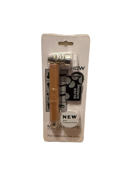 Metall / Holz Pipe hellbraun mit Ersatz-Sieb – kompakte Tabakpfeife inkl. Silver Screens